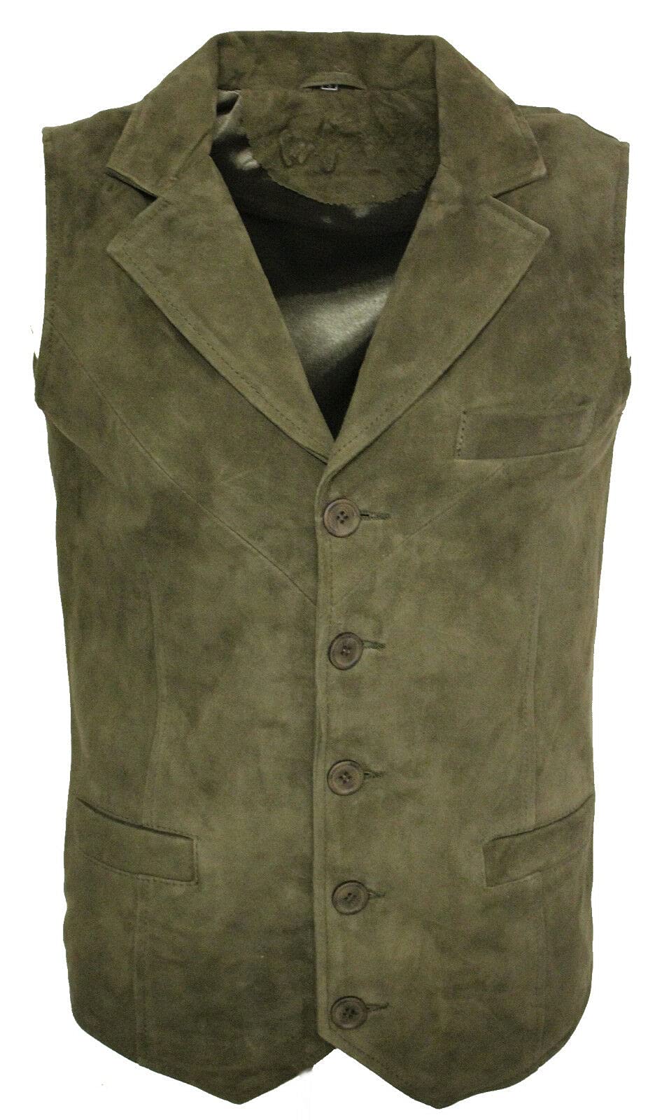 Infinity Leather Men's Green Smart Real Suede Leather Gilet Waistcoat Biker Fashion Vest Xl