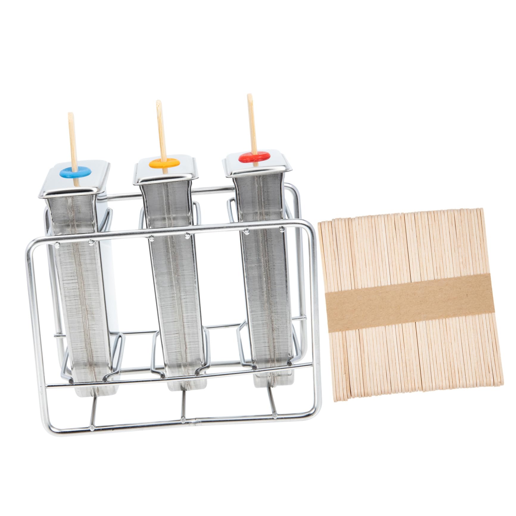 1 Set Moule à Glaçons DIY Moule à Ice Pop en Acier Inoxydable et Bois Démoulage Facile Lavable en Lave-Vaisselle et Préparations Maison de Glaces et Sucettes Glacées