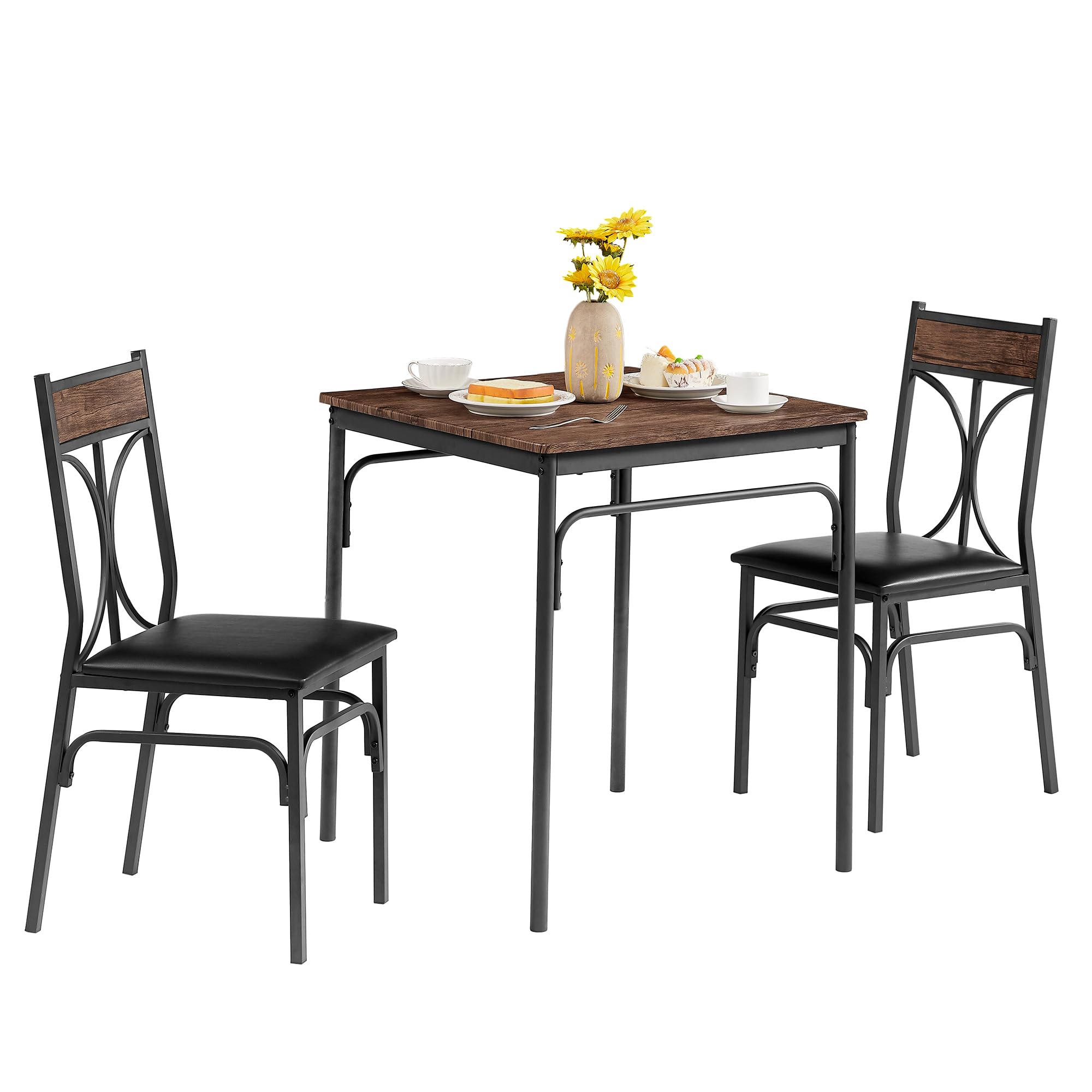 VECELO 3-Piece Bar Chairs, 36" Rectangular Counter Height Sets for Kitchen Bistro Restaurant Small Space Breakfast Nook, Brown and Black, Dining Table for 2