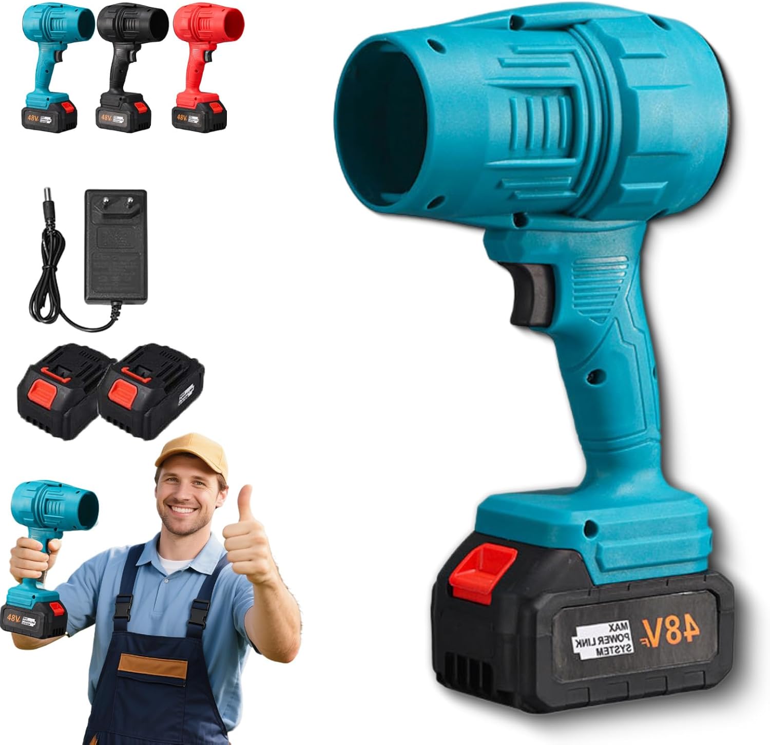 Turbosweep Cordless Power Blower, Portable Dust Cleaner Leaf Blowers, Rechargeable Turbo Jet Blower Cordless for Patio Cleaning, Lawn Care, Car Cleaning, Blowing Leaves (Blue,2 Battery)