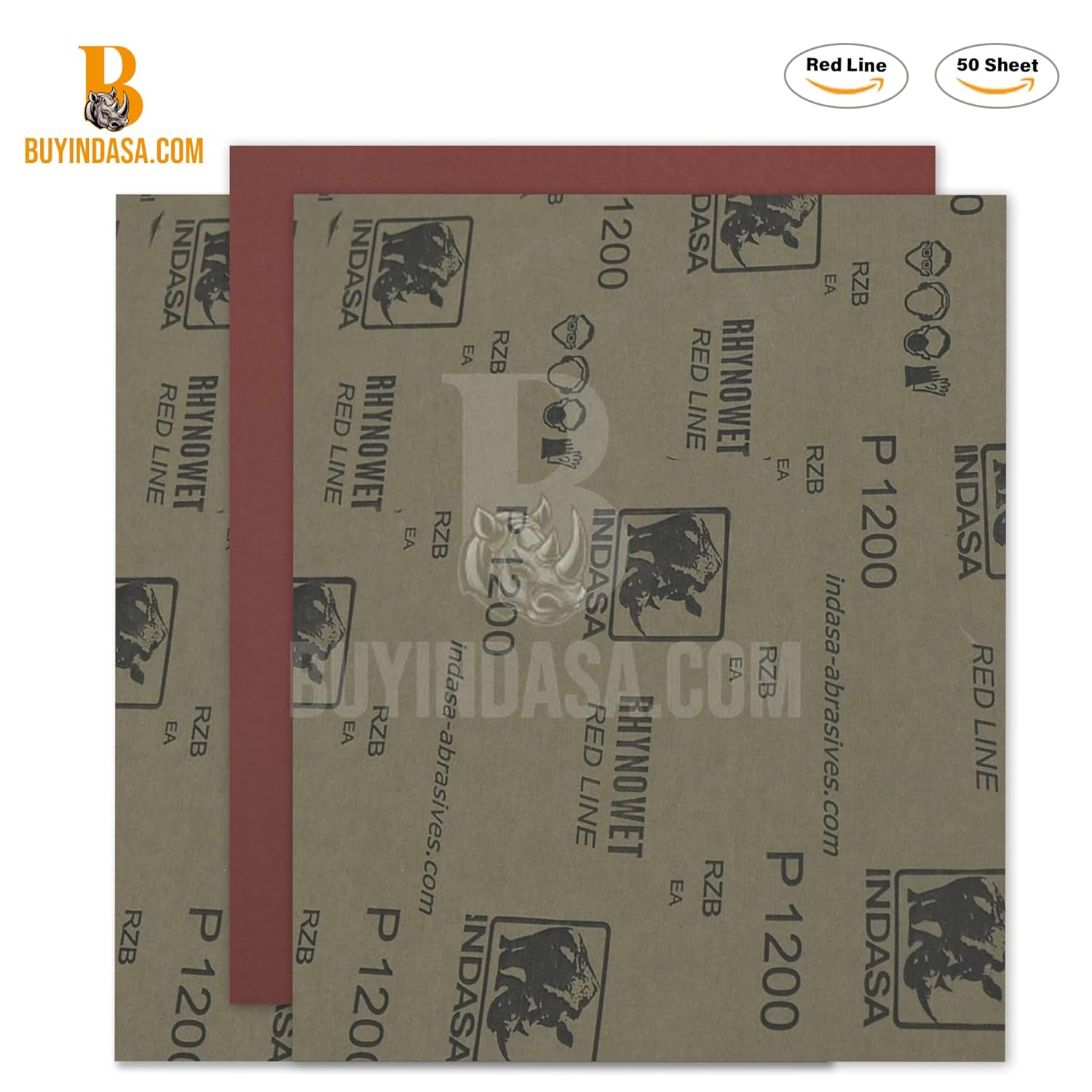 Indasa 50 PCS Redline Full Sheets 9"x11" Wet & Dry Sanding Sheets Series 6 – Rhynowet – 320-Grit – Waterproof Latex Backing