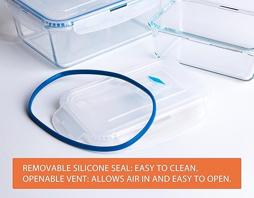 Miniatura 4 de Recipientes de vidrio templado de borosilicato para almacenamiento de alimentos con tapas sin BPA, paquete de 2 recipientes rectangulares herméticos