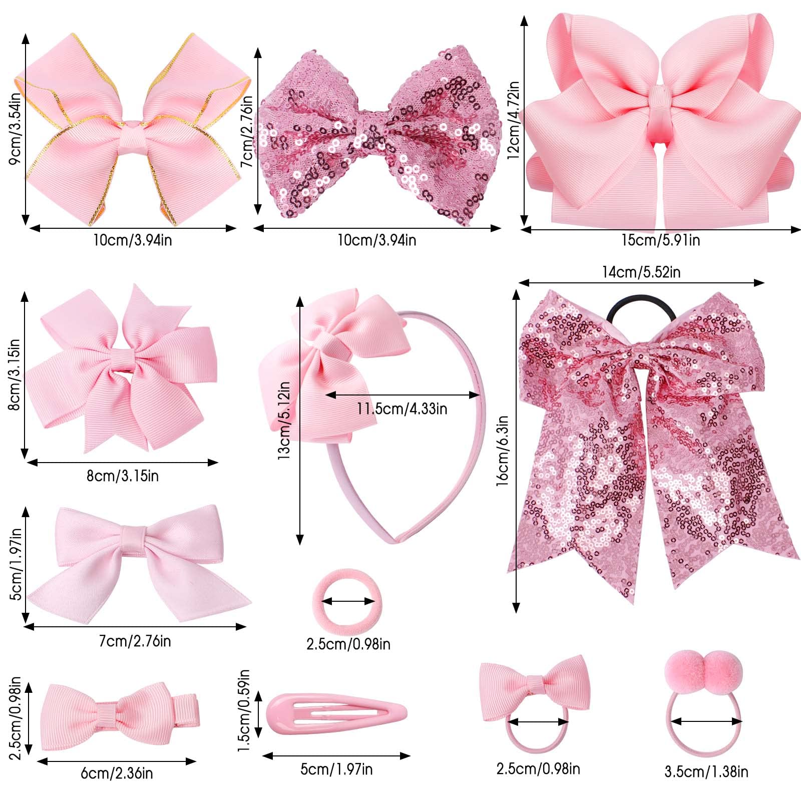 Conjunto de 24 pcs de Accesorios para el Cabello de Niña Rosa, Mariposa Pelo Cuerda Pinza, banda, Bola Redonda Banda de Pelo, Accesorios para el Cabello con Lentejuelas,Decoración de Peinado y Regalo
