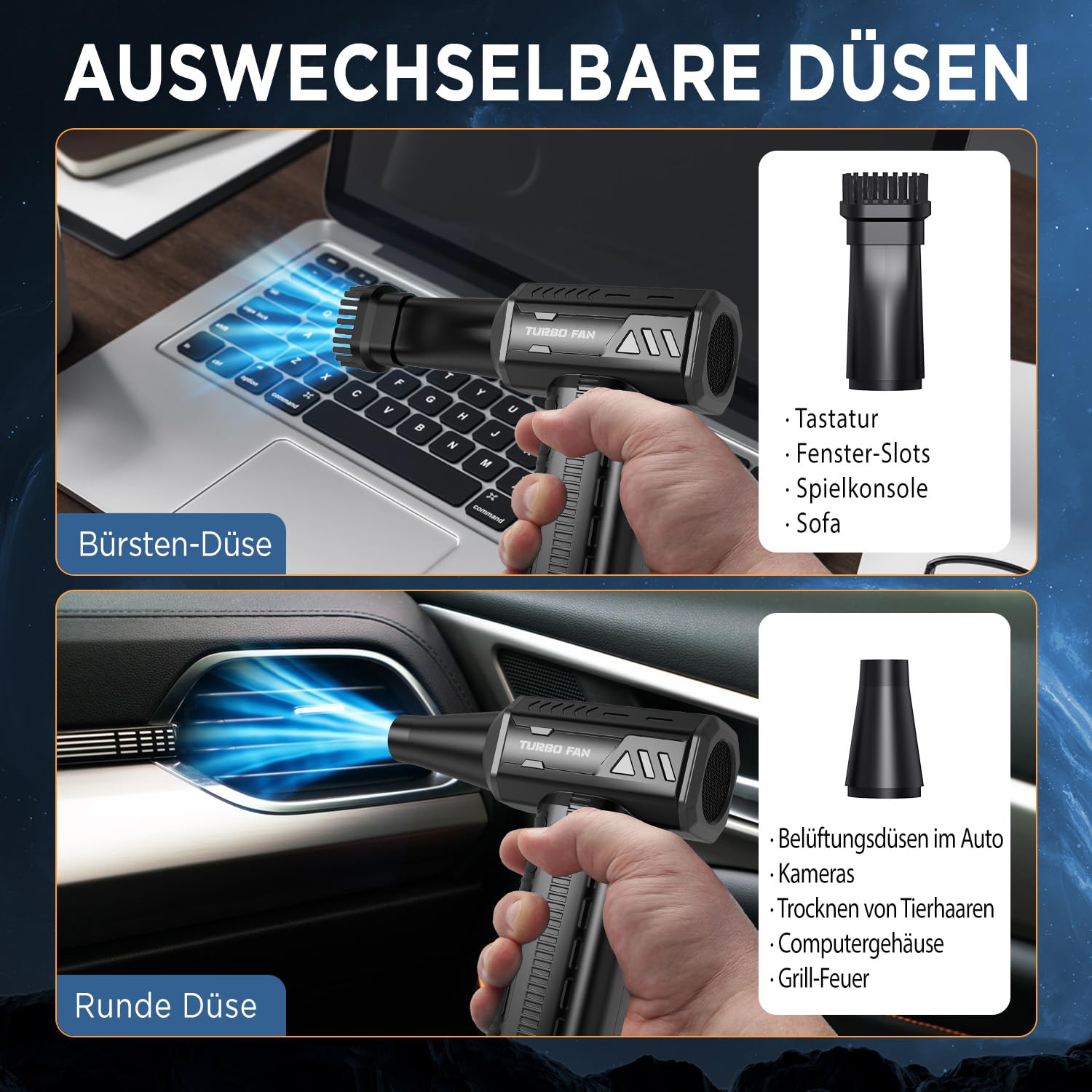 Produktbild von Elektrische Staubgebläse, 200000 U/min Stufenlose Geschwindigkeit Compressed Air Duster, Jet Trocknergebläse, 16000MAh Wiederaufladbarer Druckluftspray Für Tastatur-Reinigung
