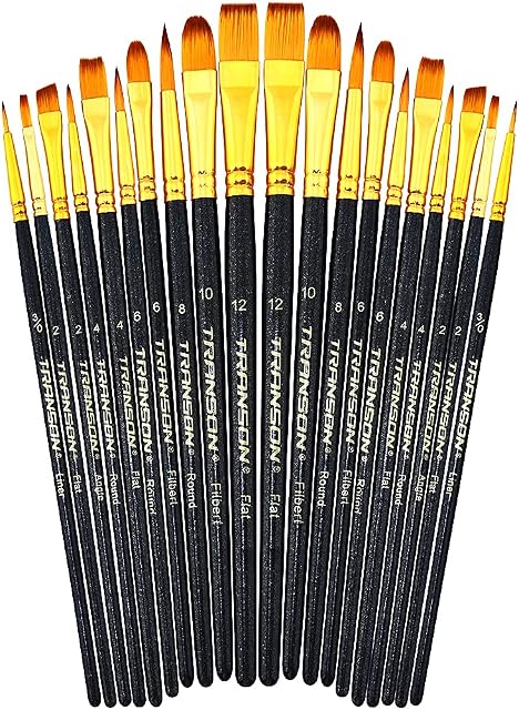 Transon 20pcs Bulk Art Painting Brush Set for Acrylic Watercolor Gouache Hobby Craft Face Painting