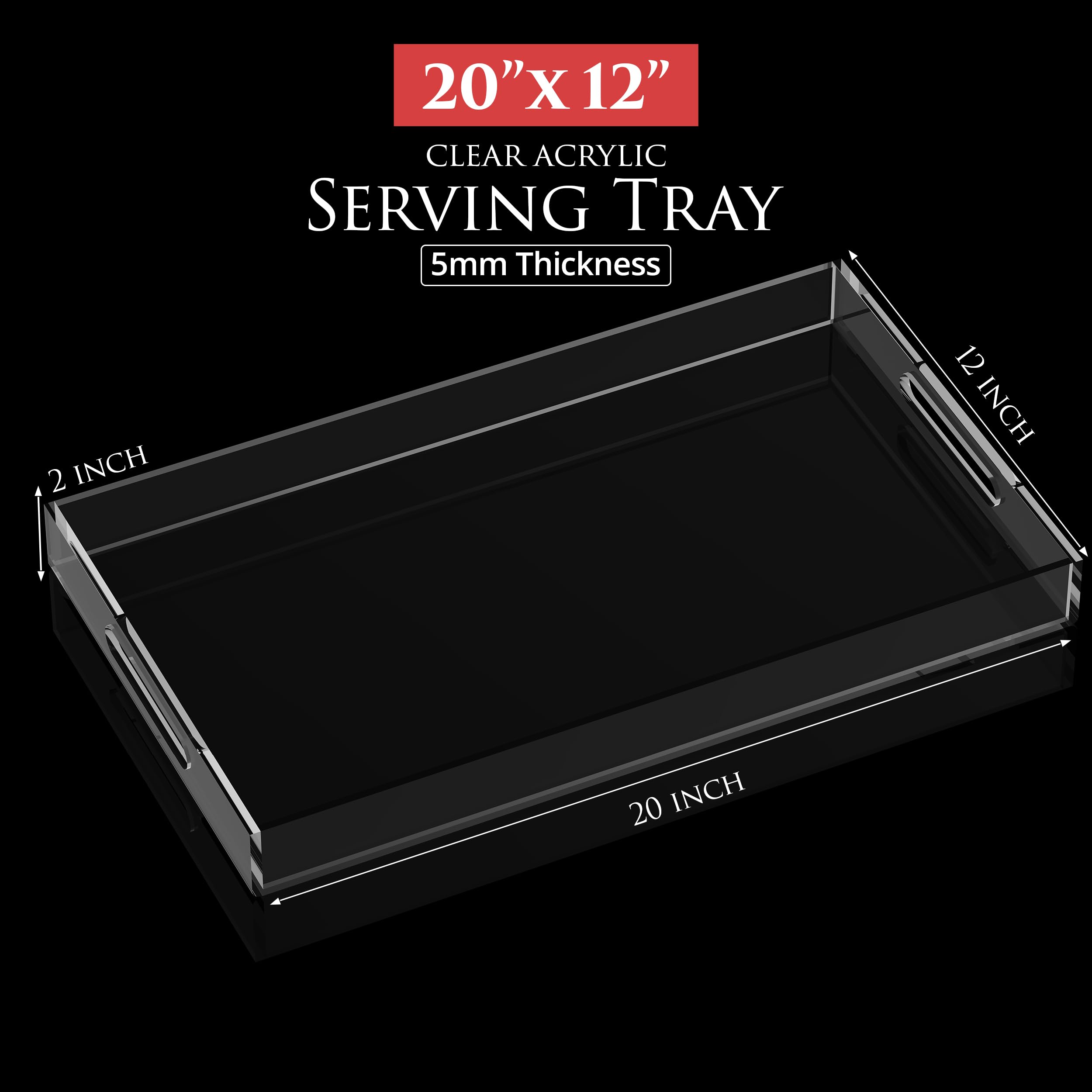 Acryl-Tablett, 50,8 x 30,5 cm, mit geschnittenen Griffen, auslaufsicher, dekoratives Tablett ist ein idealer Arbeitsplatten-Organizer für Wohnzimmer, Ottomane, Couchtische, Büros, Küchen und zum