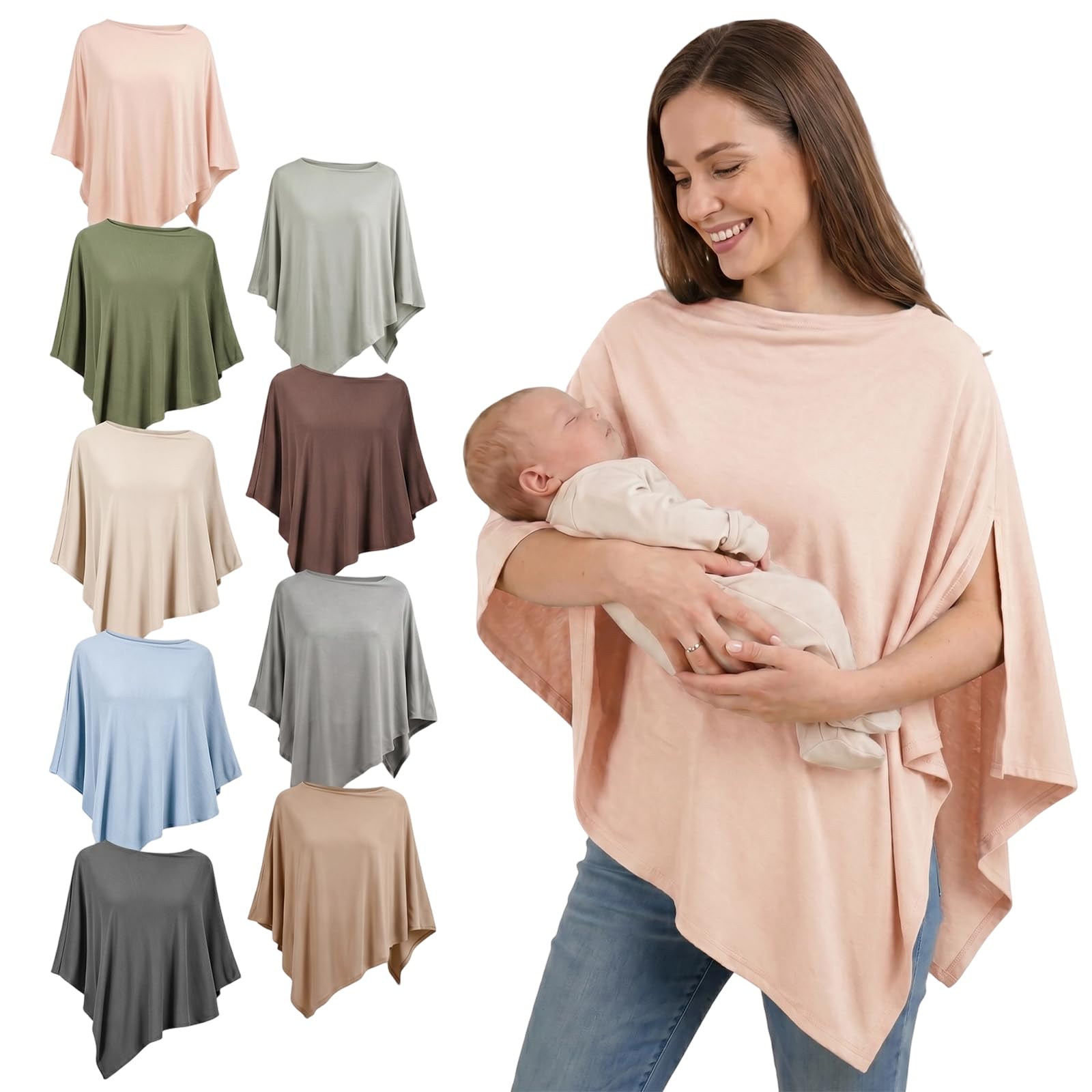 Fiohiros Breastfeeding Cover,Soft Breathable Modal Nursing Cover for Mum,360ยฐ Full Coverage Breast Feeding Cover Up,Multi-use Poncho Breastfeeding Cover for Stroller Car Seat Shawl (Apricot)