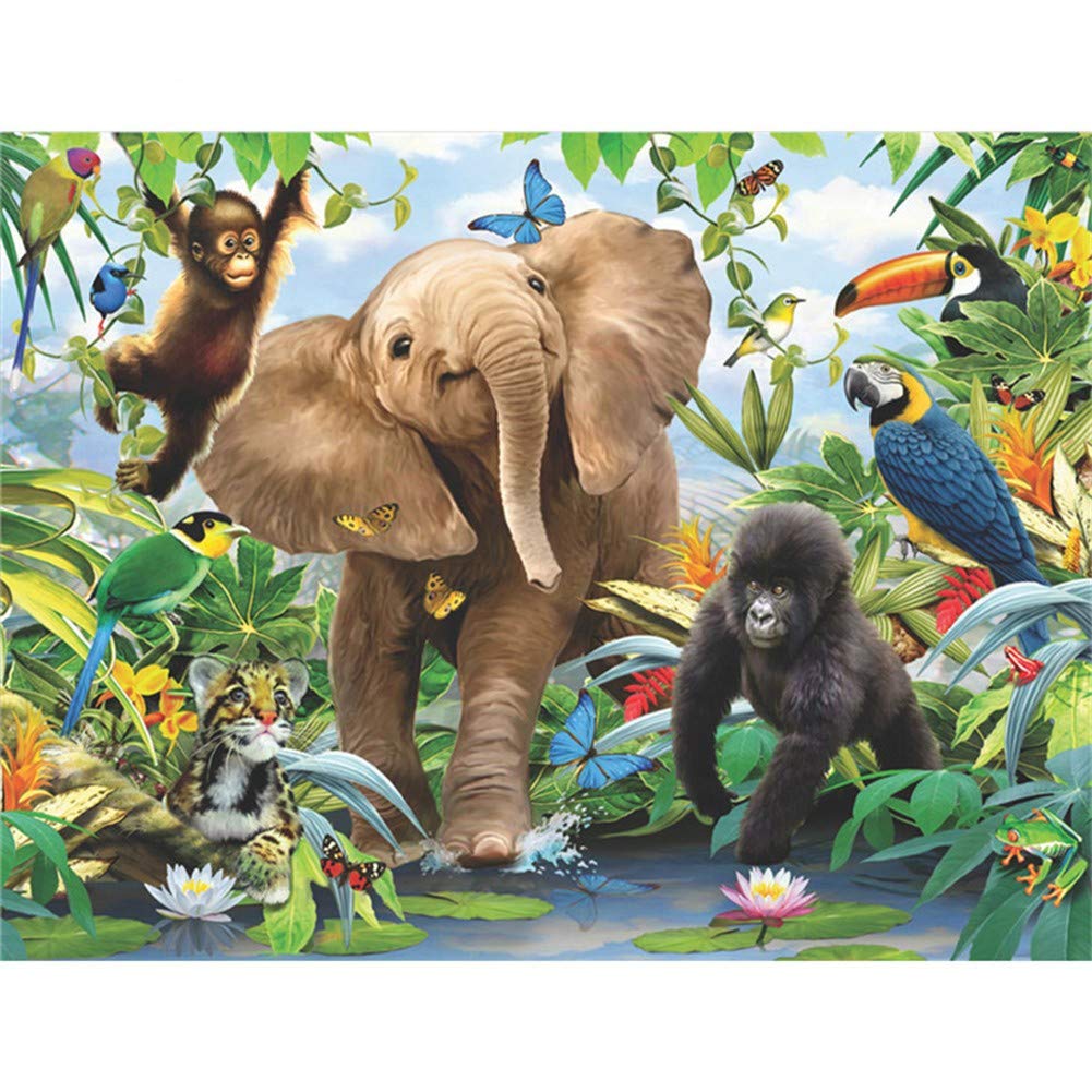 Diamant Peinture Complète Éléphant Forest Point De Croix Strass Ronds 70x90 cm Kit