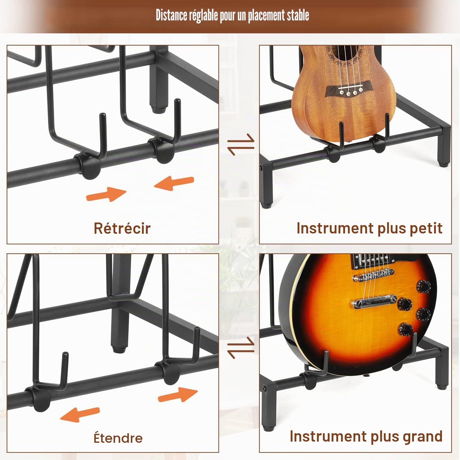 Bikoney Support Guitare à 5 Niveaux pour Guitare Acoustique, électrique, basse, Stand Guitare Support de Guitare Réglable au sol pour Plusieurs Guitares