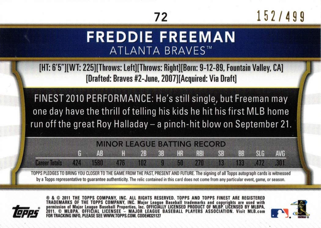 Amazon.com: 2011 Topps Finest Dual Relics Refractor #72 Freddie