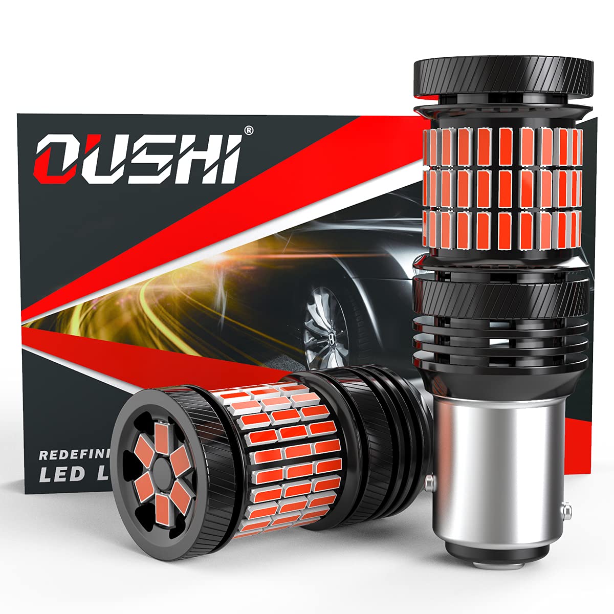 OUSHI 1157 BAY15D Led Bulb, Canbus P21/5W 2057 2357 7528 Led Bulb Extremely Bright 4000LM 12V-24V 21W Replacement For Car Led Brake Light Lamp Tail Light, Brilliant Red (Pack of 2)
