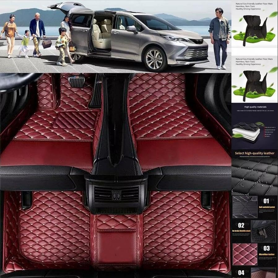 Luxury Custom Car Floor Mats fit for Toyota All Models from 2000 to 2025 Camry 4Runner RAV4 C-HR Corolla Prius Highlander Sienna Tacoma Tundra Venza Solara... (Wine red)