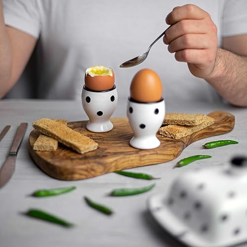 Miniatura 3 de City to Cottage Juego de 2 portavasos de cerámica para huevos, tazas suaves para huevos hervidos, soportes para huevos duros, taza para servir