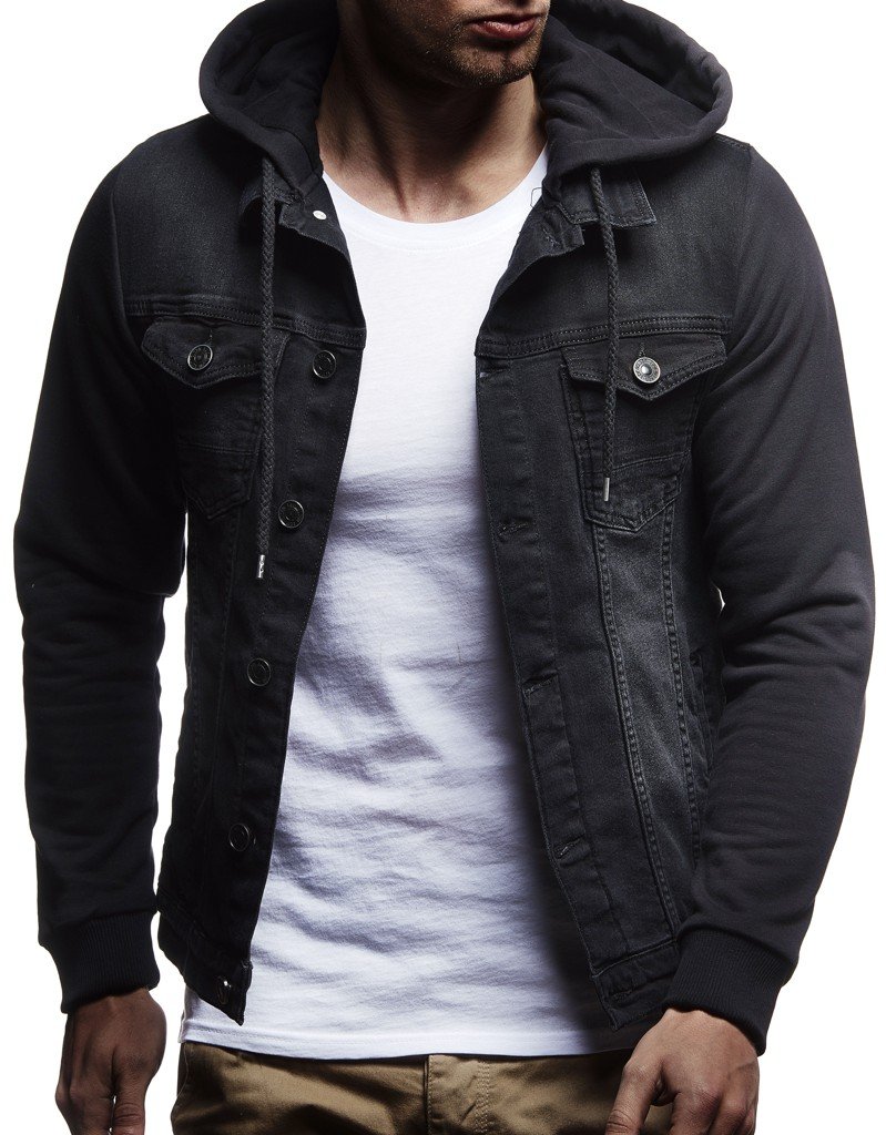 Leif Nelson Jeansjacke Herren, Jeans Denim Kapuzenjacke, Männer Jeans Jacke mit coolen Baumwolle-Ärmel, modernes Design in Regular Fit