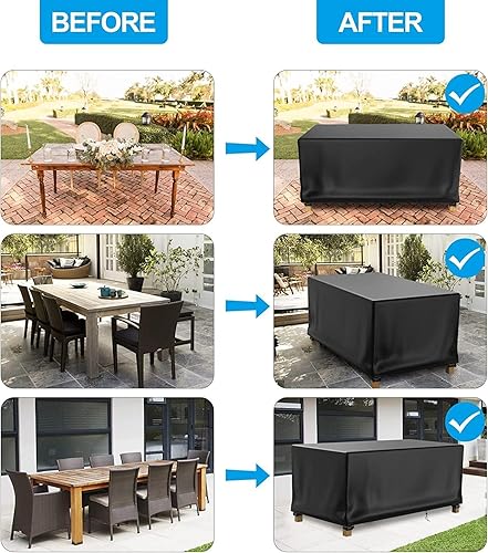 Miniatura 25 de Funda de mesa de patio 100% impermeable, 72 x 47 x 28 pulgadas, rectangular, para muebles de comedor, mesas de café de picnic, sillas y sofás, negro
