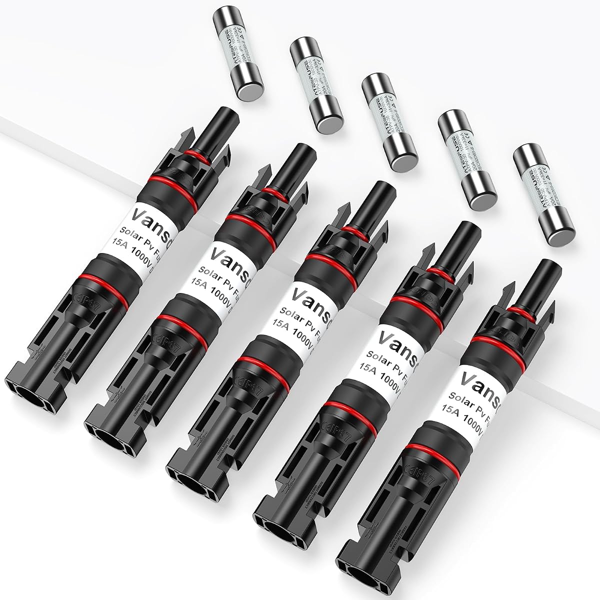 Vansdon 5PCS 15A Solar Fuse Holder Inline for Solar Panel and Controller