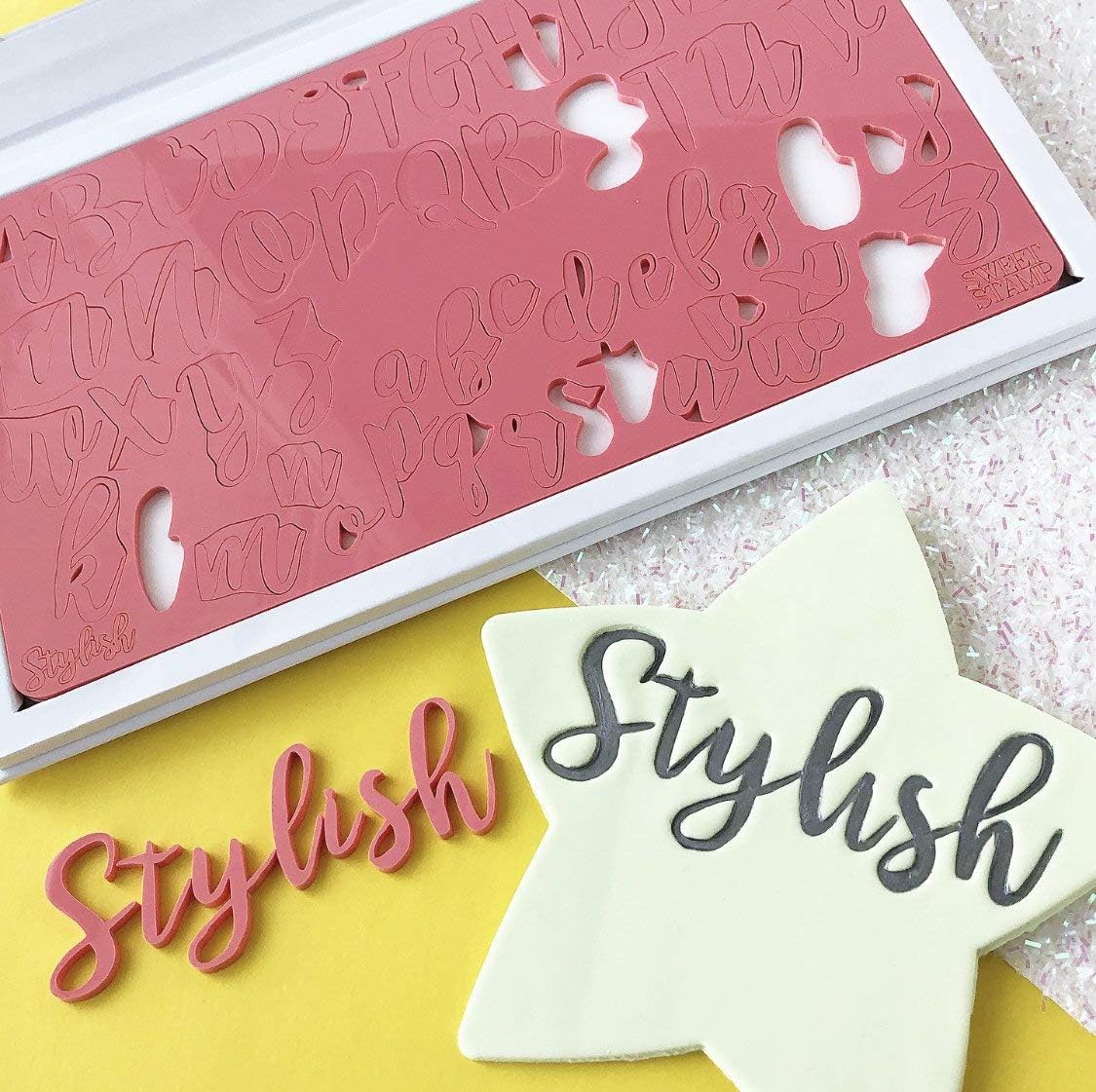 Sweet Stamp by AmyCakes Plastic Stylish Uppercase and Lowercase Letters for Embossing Cakes