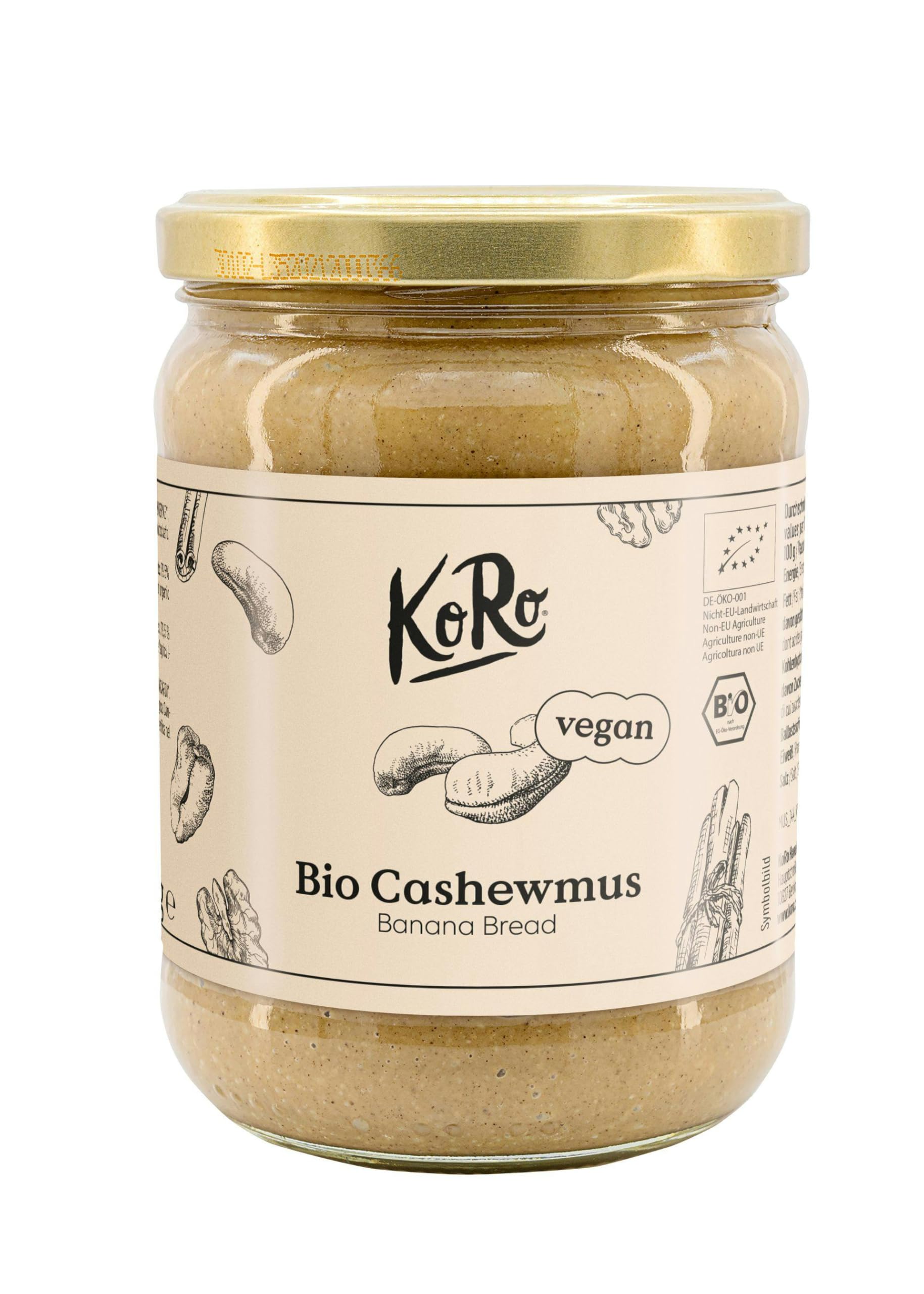 KoRo – Purée de cajou saveur banana bread 500 g – Mélange onctueux de noix de cajou et poudre de banane – Base vegan pour tartines et desserts – Alternative gourmande et originale
