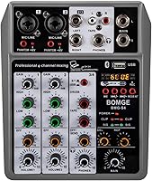 BOMGE 4-Channel Audio Mixer with Bluetooth 5.0, USB Recording, 48V Phantom Power, Echo Delay for Podcasting, Streaming, DJ