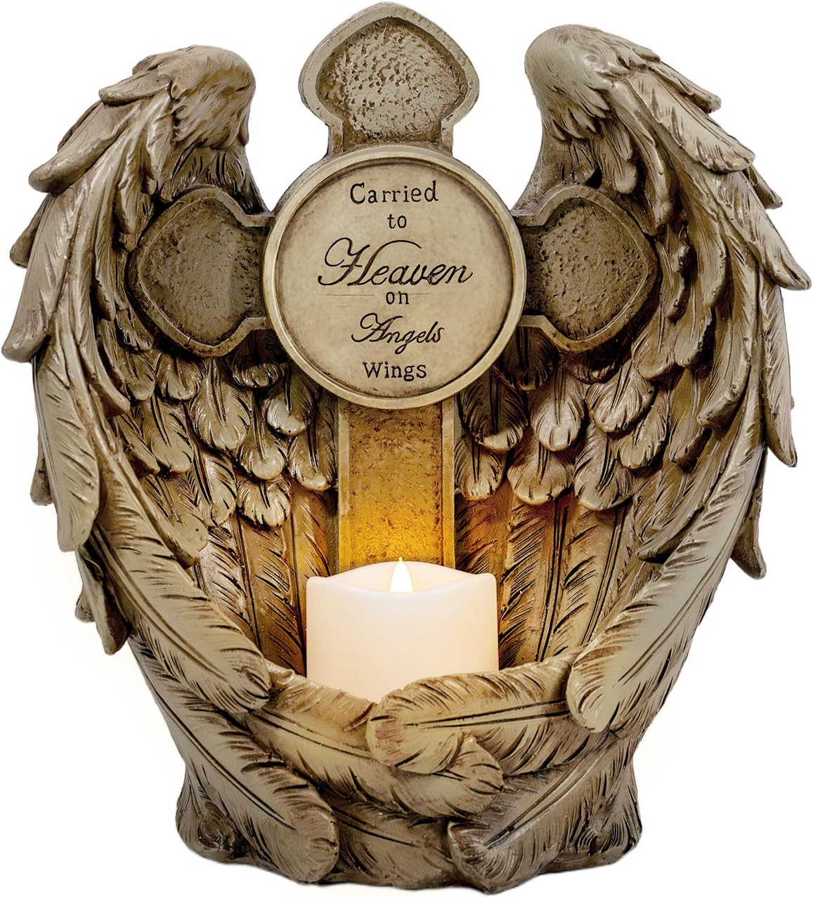 Solar Angel Wings Memorial Statue with LED Candle &amp; Cross, Weather-Resistant Resin Grave Decorations for Cemetery, Sympathy Bereavement Gifts for Loss of Loved One