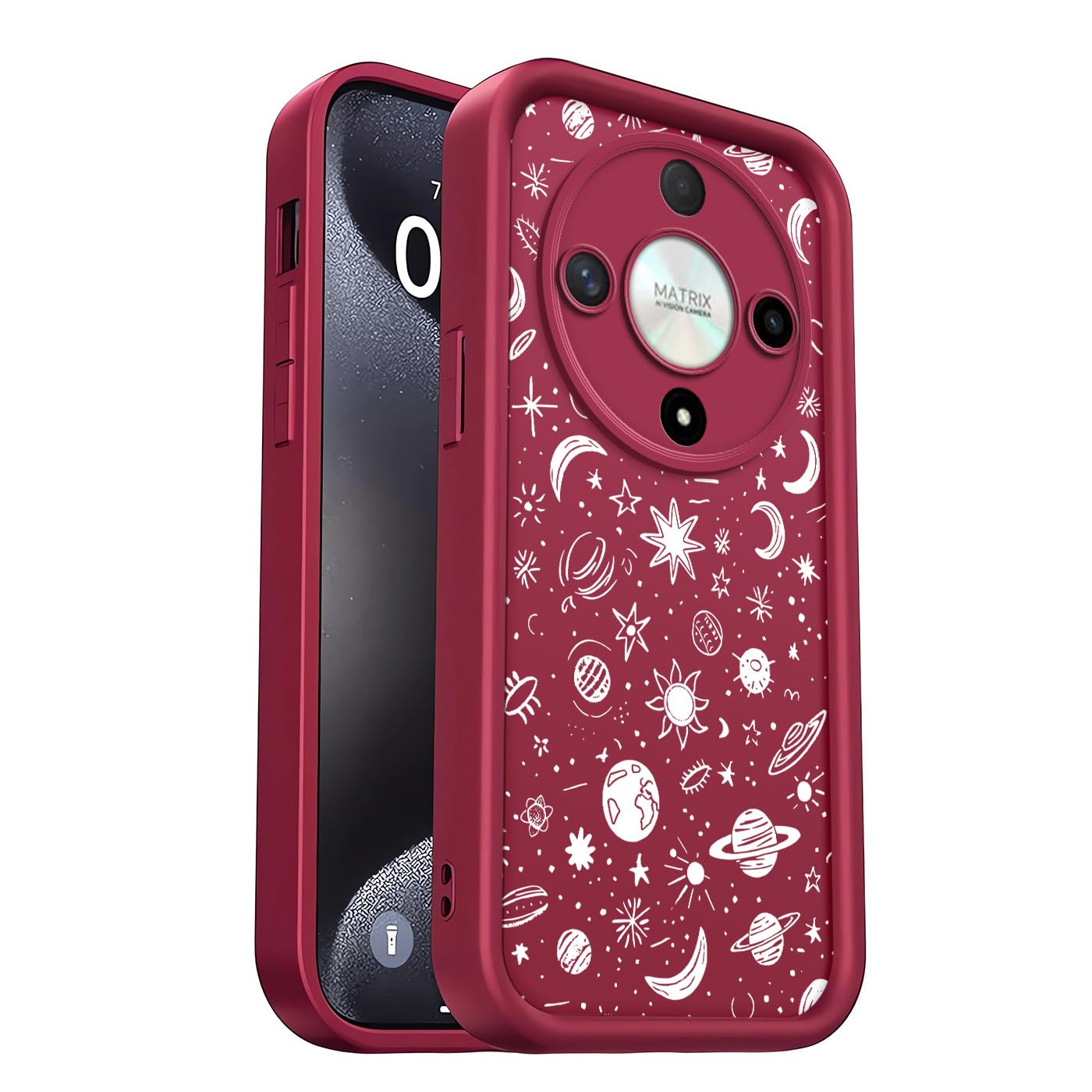 PanXCase Case for Honor Magic 6 Lite / Magic6 Lite - Silicone Fit Lightweight Slim Soft Design Camera Protection Shockproof Ultra-thin Bumper Case (Wine Red,Planets)