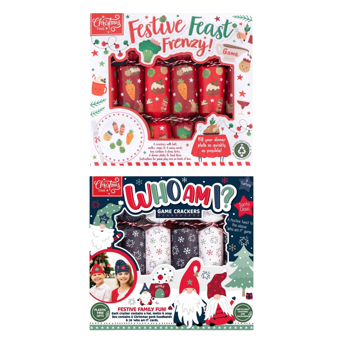 Yöl Red & Blue Christmas Crackers Pack Of 12 – Who Am I & Festive Feast Frenzy Table Games – 9" Eco-Friendly Crackers With Hats, Jokes & Family Fun For Xmas Dinner Parties