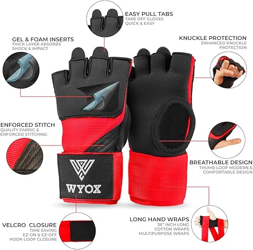 Miniatura 2 de Guantes interiores de boxeo WYOX para artes marciales mixtas, para hombre y mujer, guantes interiores de boxeo para hombres y jóvenes  Se ponen y