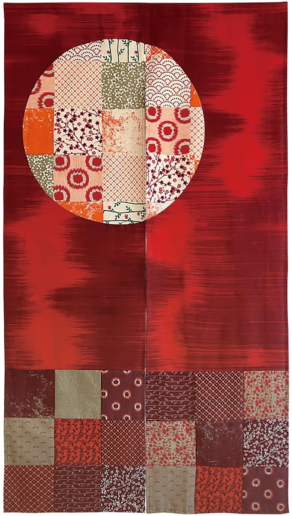 Sunnyday Fabric Dark Red Doorway Curtain (W33.5'xh59') Japandi Akari Tapestry Japanese Noren Room Divider (Dark Red)