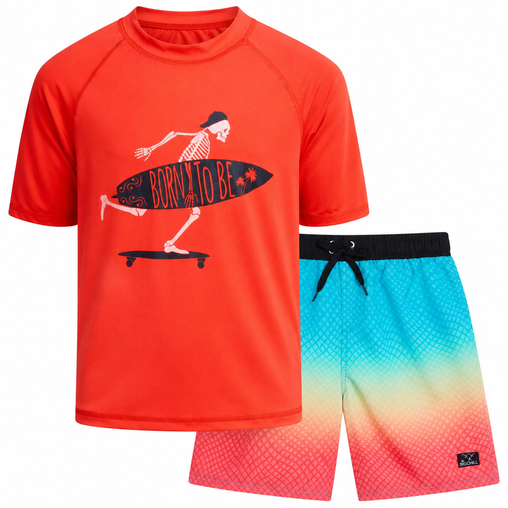 Big Chill Boys 2-Piece UPF 50 Short Sleeve Rash Guard &amp; Swim Trunks