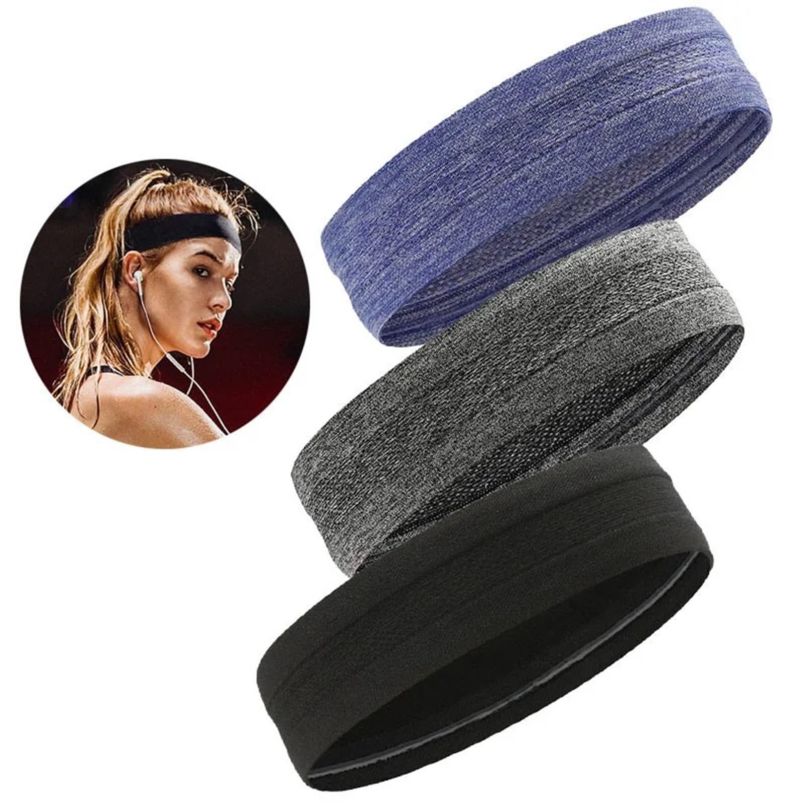 Cinta Pelo Deporte Breathable Yoga Hair Ribbon Sweatband Head Gym Fitness Sports Headbands Running Hair Tape Ribbon Elastic Hair Band Women Men(Sweatband 3pcs C)
