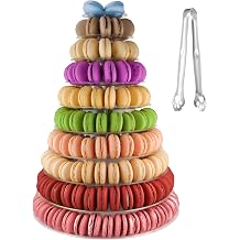 10-Tier Clear Macaron Display Stand, Plastic Macaron Tray Tower with Stainless Steel Serving Tongs, Clear Round Macaron Display Rack, Cupcake Dessert Stand for Weddings, Birthday Parties, Bakeries