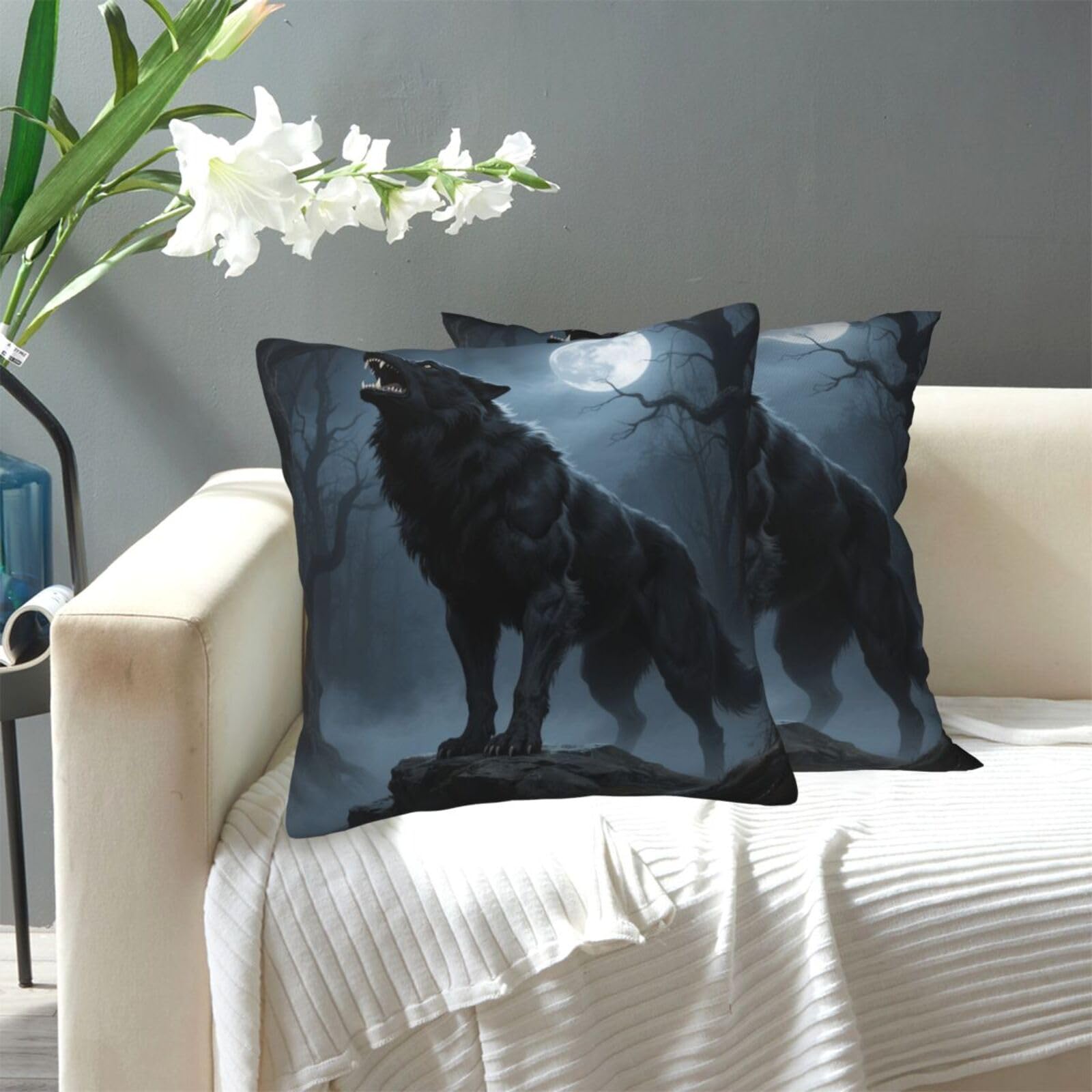FekiLoot Decorative Throw Pillow Covers Modern Farmhouse Pillowcase Double Sided Cozy Cushion Cover for Sofa Couch Bed 20"X20" Ferocious Howling Wolf