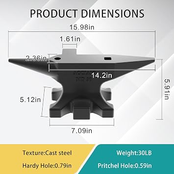 30 lbs Anvils for Blacksmithing, High Hardness Cast Steel Blacksmith Anvil, Multi-Head Shaped Steel Forging Tools, Black
