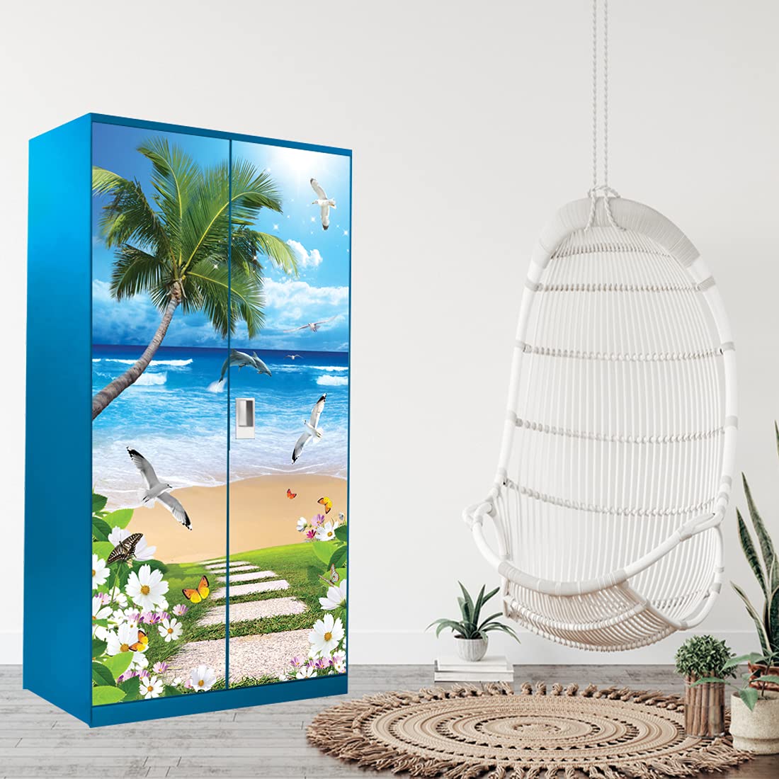 Bnezz Self Adhesive Almirah Stickers Extra Large Size (99x219) Cm Wall Stickers for Wardrobe Stickers for Bedroom | Wallpaper for Walls & Door Sticker | Almera Sticker (BeachAlmira)
