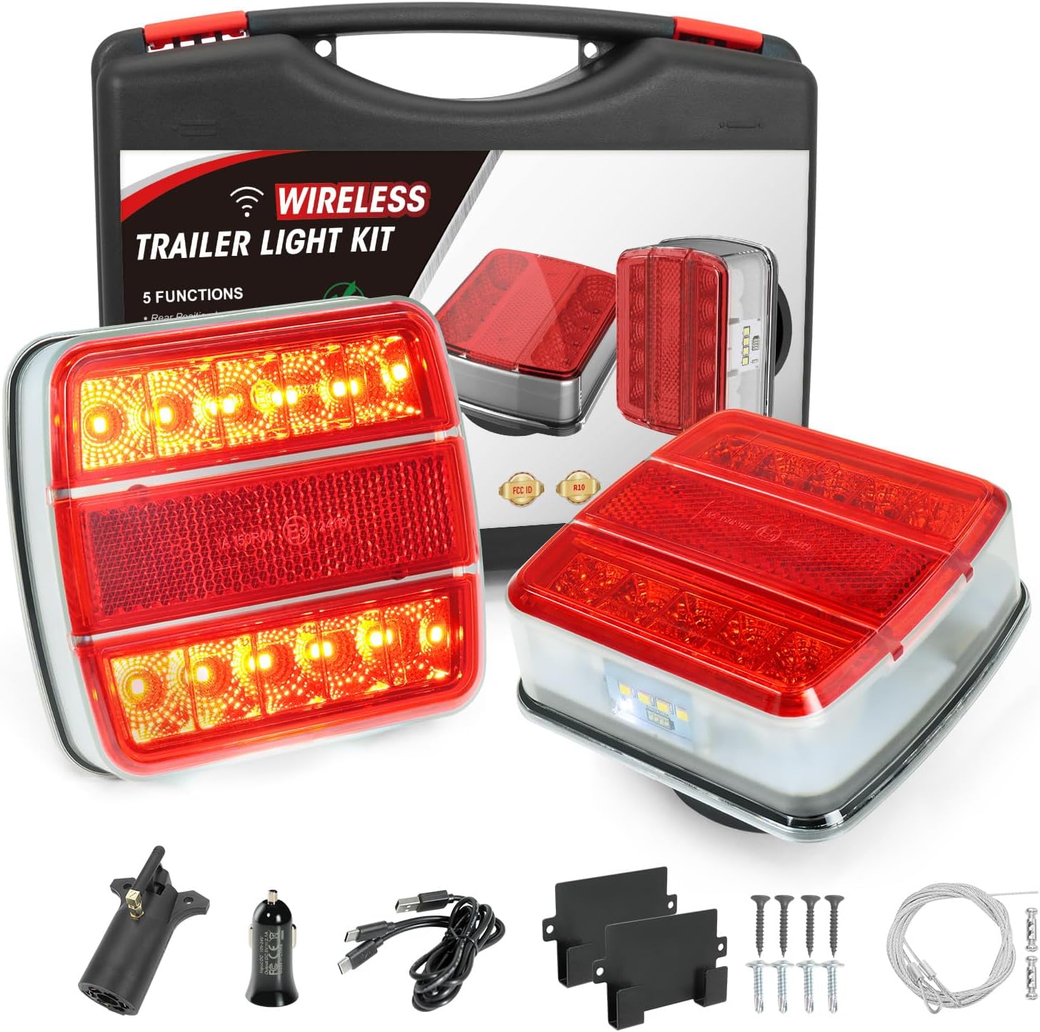 NeaLia Wireless Trailer Lights Magnetic, USB-C Rechargeable LED Tail Light for Towing, IP67 Waterproof Tow Lights Kit with Retroreflectors for Trucks, Caravan, RV, Portable Turn Signals Running Brake