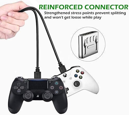 Vista 2 de Paquete de 2 cables de carga para controlador PS4 de 10 pies, cable de sincronización de datos para Sony Playstation 4PS4 ProPS4 SlimPS4, controles