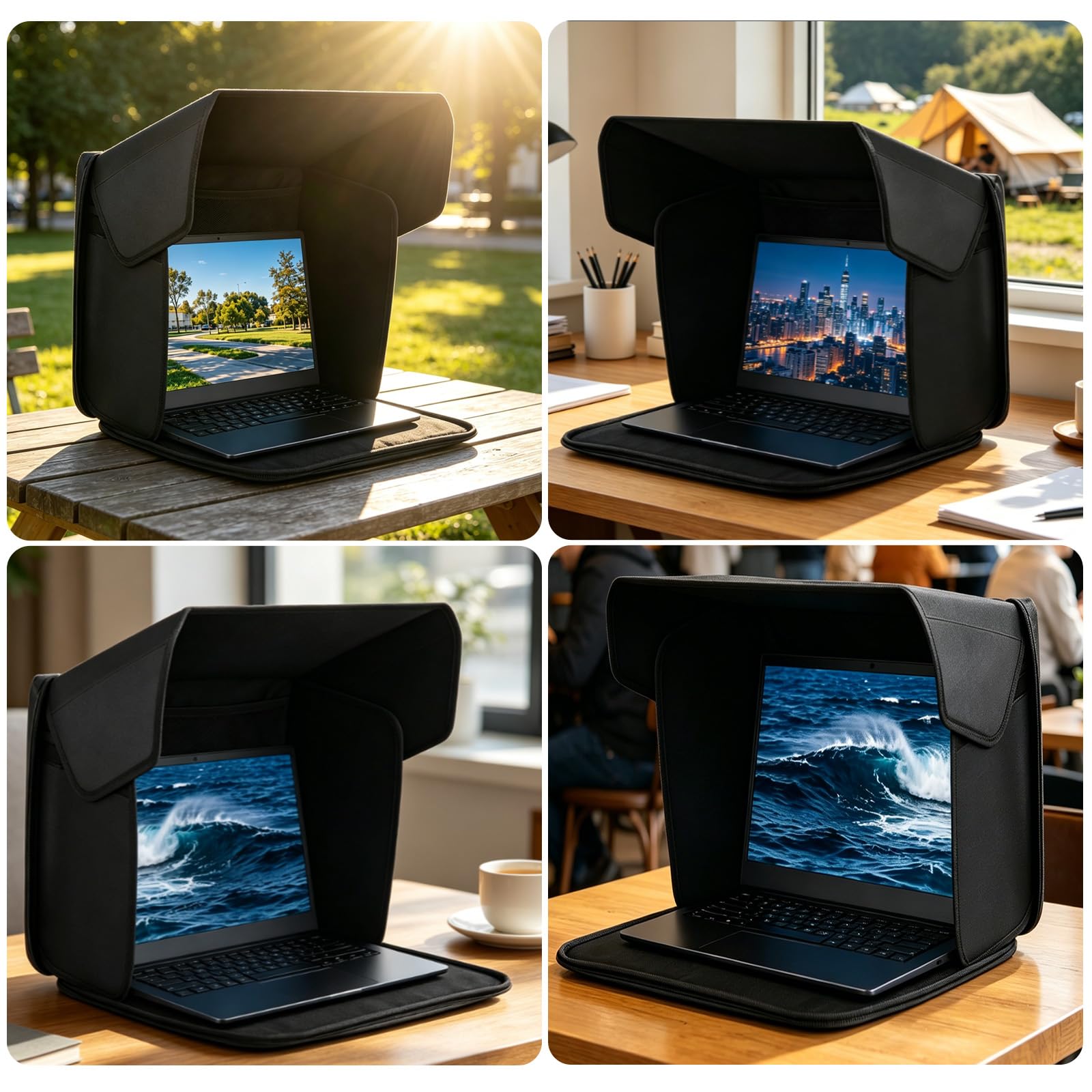 Parasole per laptop da 16 pollici, parasole portatile e tasca per laptop 2 in 1, efficace antiriflesso e privacy, leggero e robusto, per lavoro e viaggi, protezione solare universale per laptop (nero