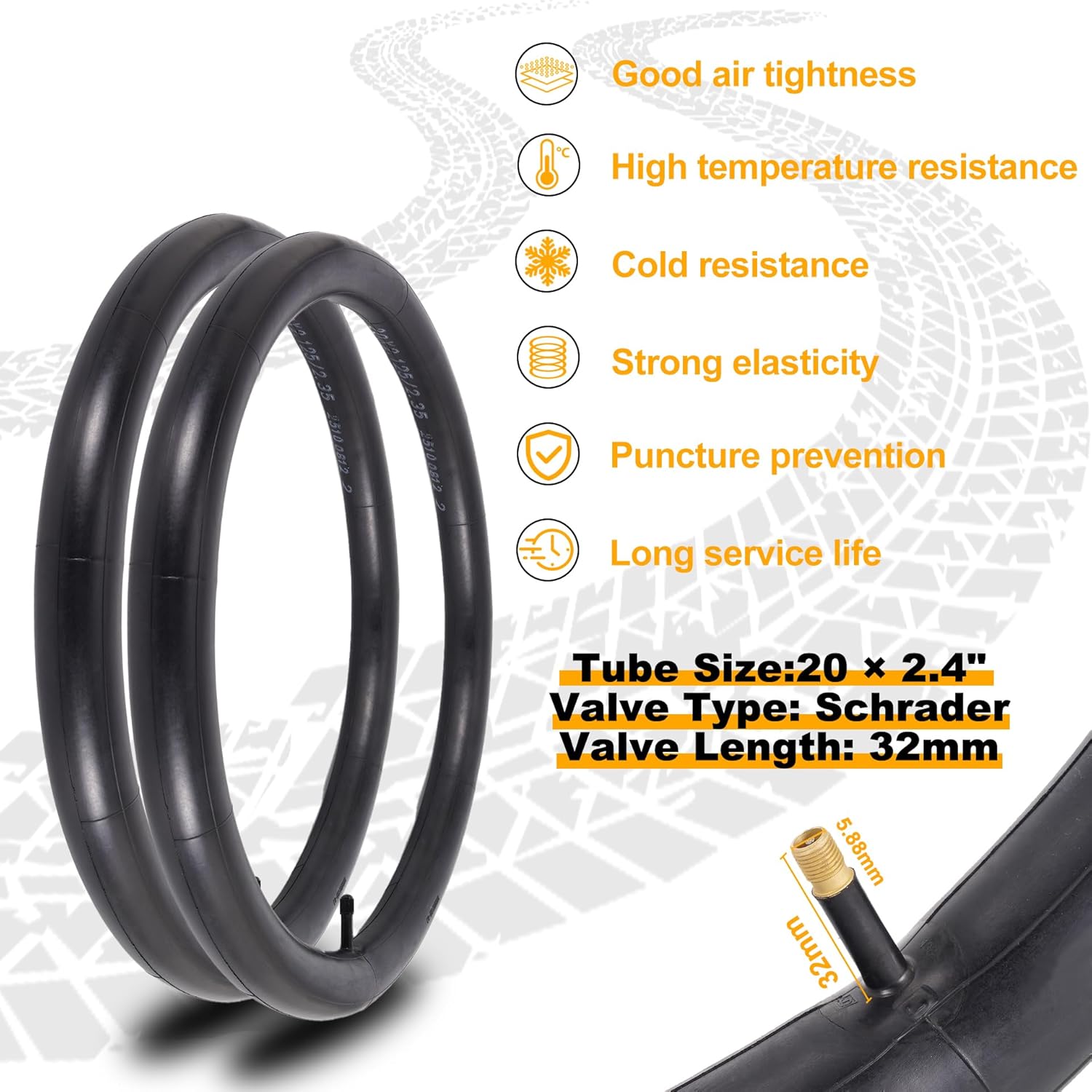 20" Bike Tires 20x2.4 Heavy Duty Folding Replacement Tires and Bike Tubes Schrader Valve with 2 Tire Levers Compatible with Road Bike 20x2.30 20x2.35 20x2.40 Bicycle Tires and Tube 2 Pack