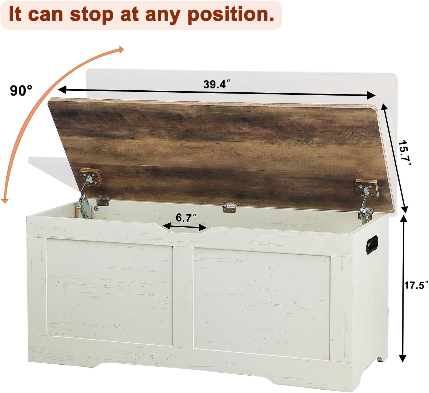 39.4 Storage Chest, Wooden Storage Bench, Lift Top Toy Chest | Large Toy Box with 2 Safety Hinges, Entryway Bench for Bedroom, Living Room, Brown and Rustic White