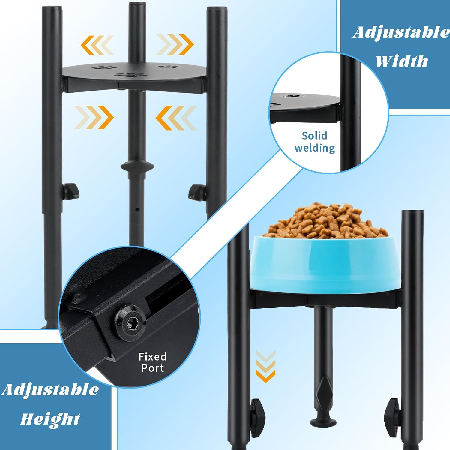 Elevated Dog Bowl Stand, 4 Height Adjustable Raised Dog Bowls Stand Wide 6-10in, Dogs Food Water Feeder Metal Pet Feeding Holder for Medium Large Breeds