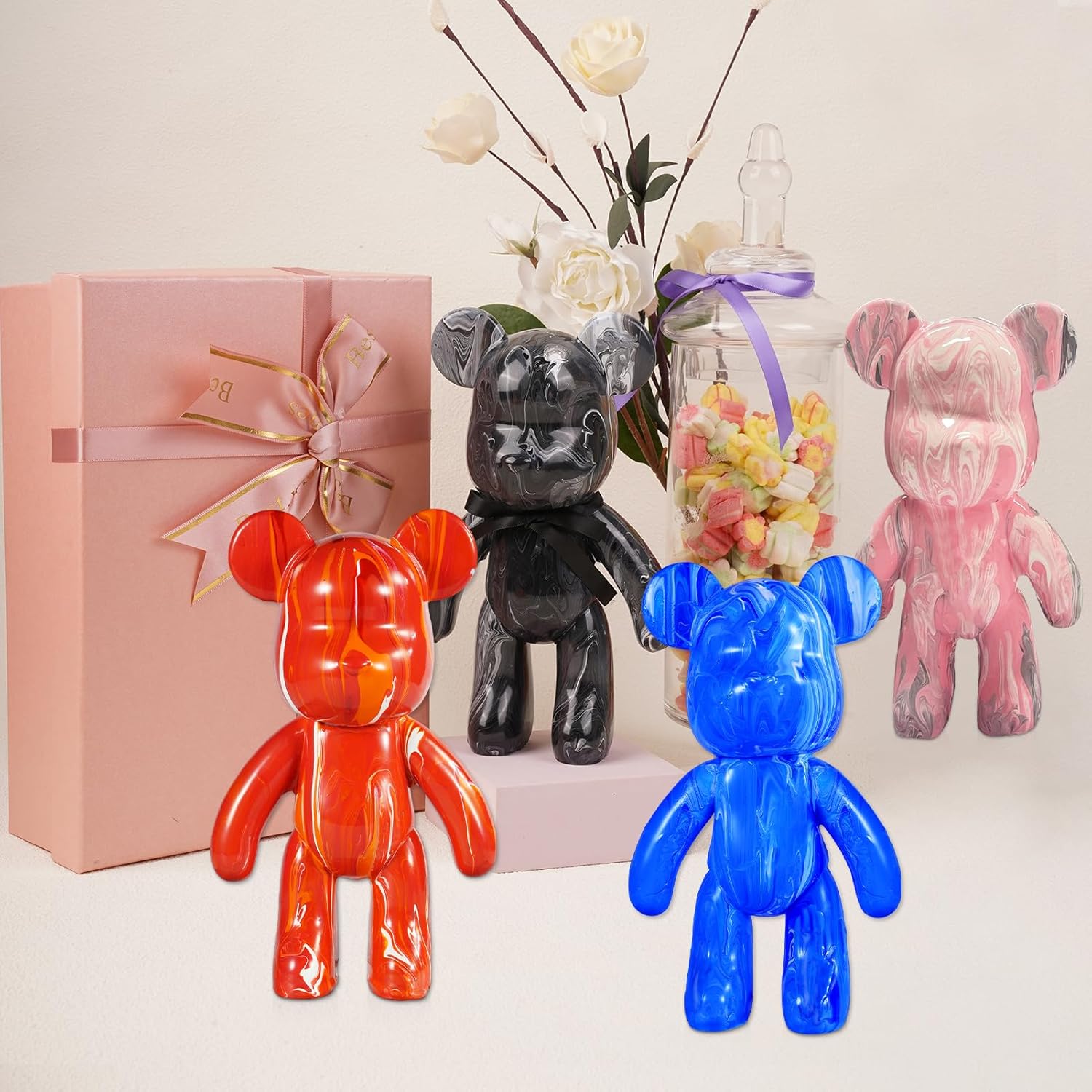 YONXID DIY Fluid Bear Painting Kit - Creative Home Decor Handcrafted Teddy Bear, Bearbrick Figure, and Bears to Paint Dolls for Birthday and Valentine's Day Gifts (9.05 Inches, Bear)