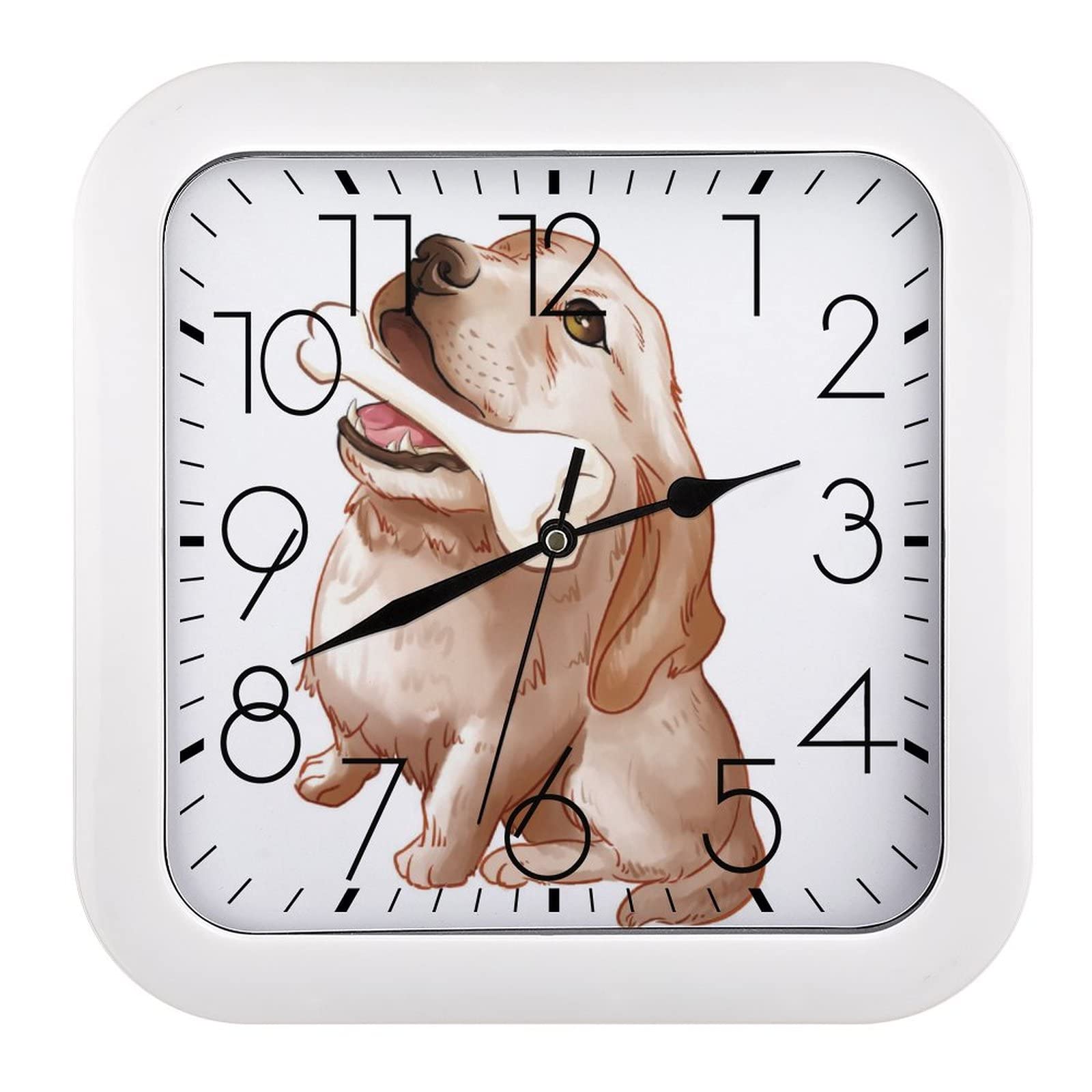 Horloge murale carrée chiot grands chiffres cuisine salon 26x26cm