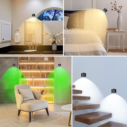 Miniatura 8 de AnnBay Aplique de pared funciona con pilas, lámparas LED de pared con atenuación, 3 temperaturas de color e iluminación RGB, apliques de pared