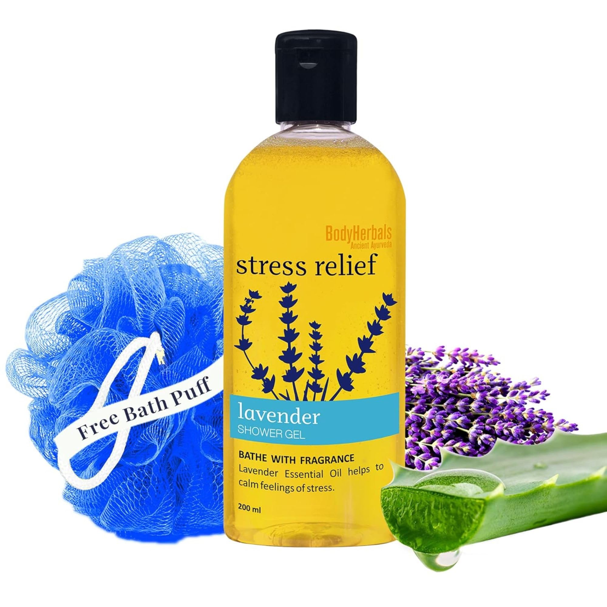 BodyHerbals Lavender Shower Gel Stress Relief (200 ml) Aloevera & Seabuckthorn For Soft, Smooth & Radiant Glow | 100% Vegan & Paraben Free | Bath Gel For Women & Men | All Skin Types