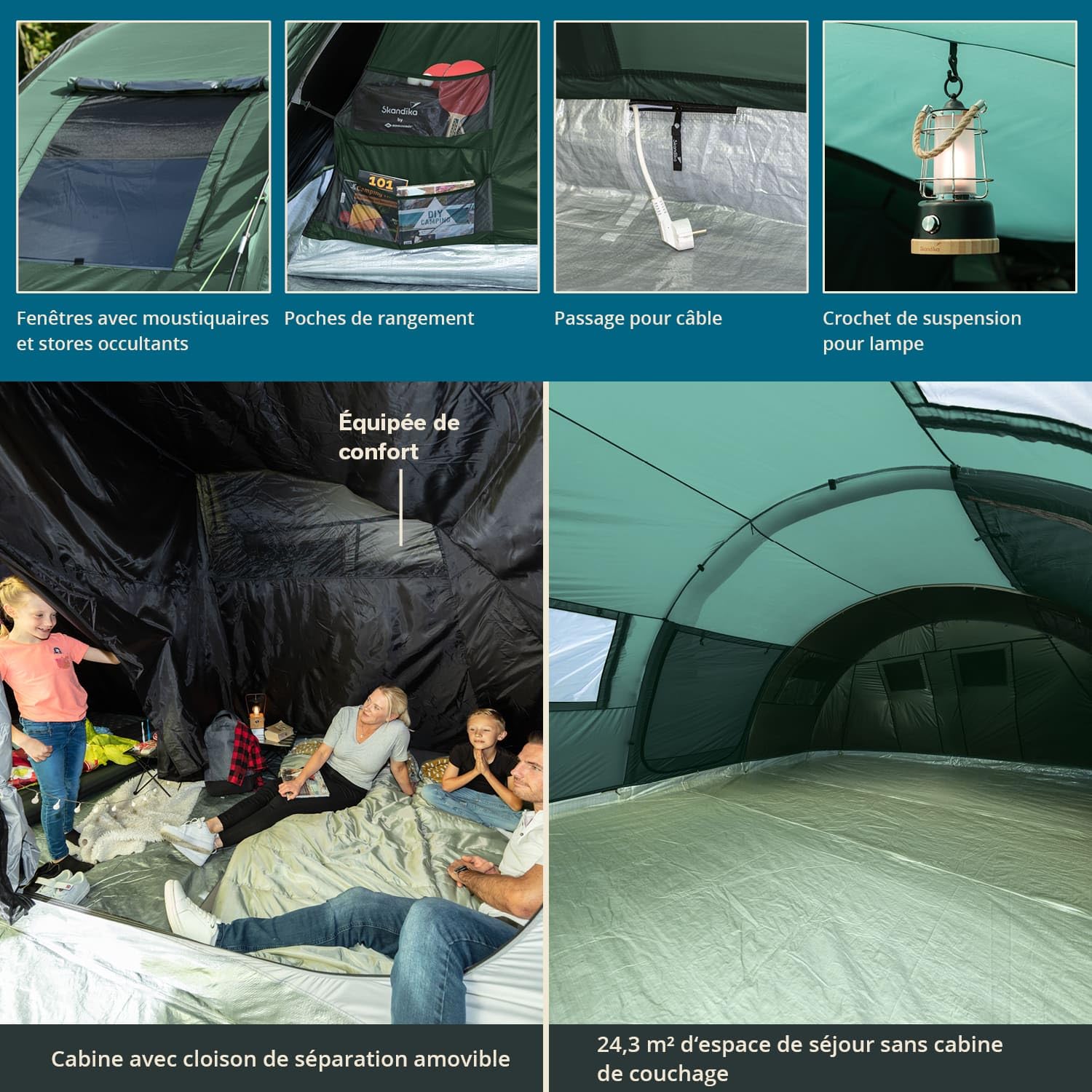 Skandika Tente Tunnel Gotland 6 Protect | Tente familiale pour 6 Personnes avec Sol Cousu, avec/sans Technologie Sleeper, étanche, Cabine Divisible | Tente de Camping