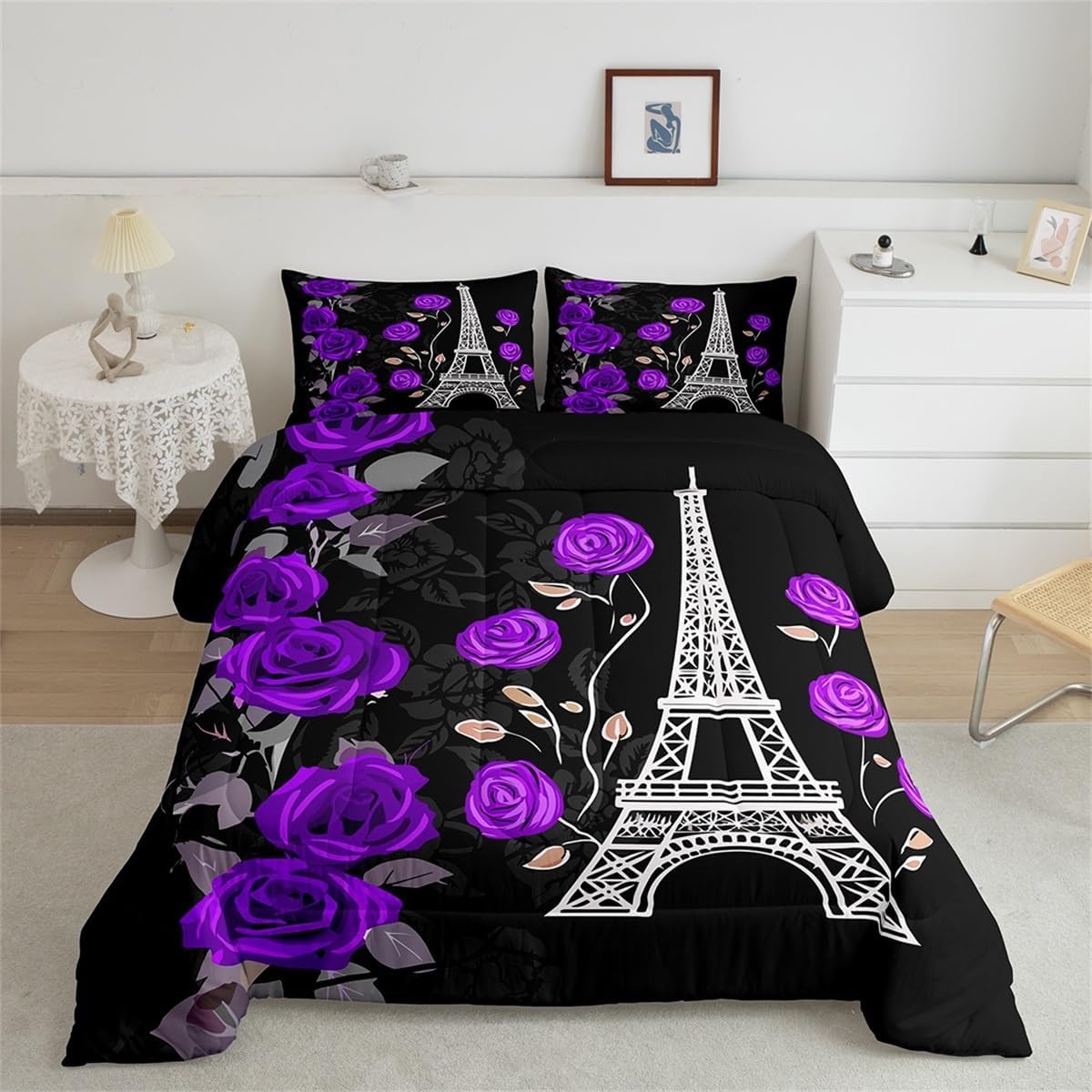 jejeloiu Wild Lion Couple Comforter Set Full Size Couple Red Rose Floral Comforter for Girls Women Lover Gold King and Queen Crown Bedding Set Valentine's Day Duvet Set Room Decor