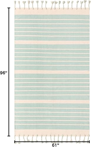 Miniatura 9 de Unique Loom Chindi Cotton Collection - Alfombra de área - Sophie (2 pies 7 pulgadas x 12 pies, color blanco y aguamarina)