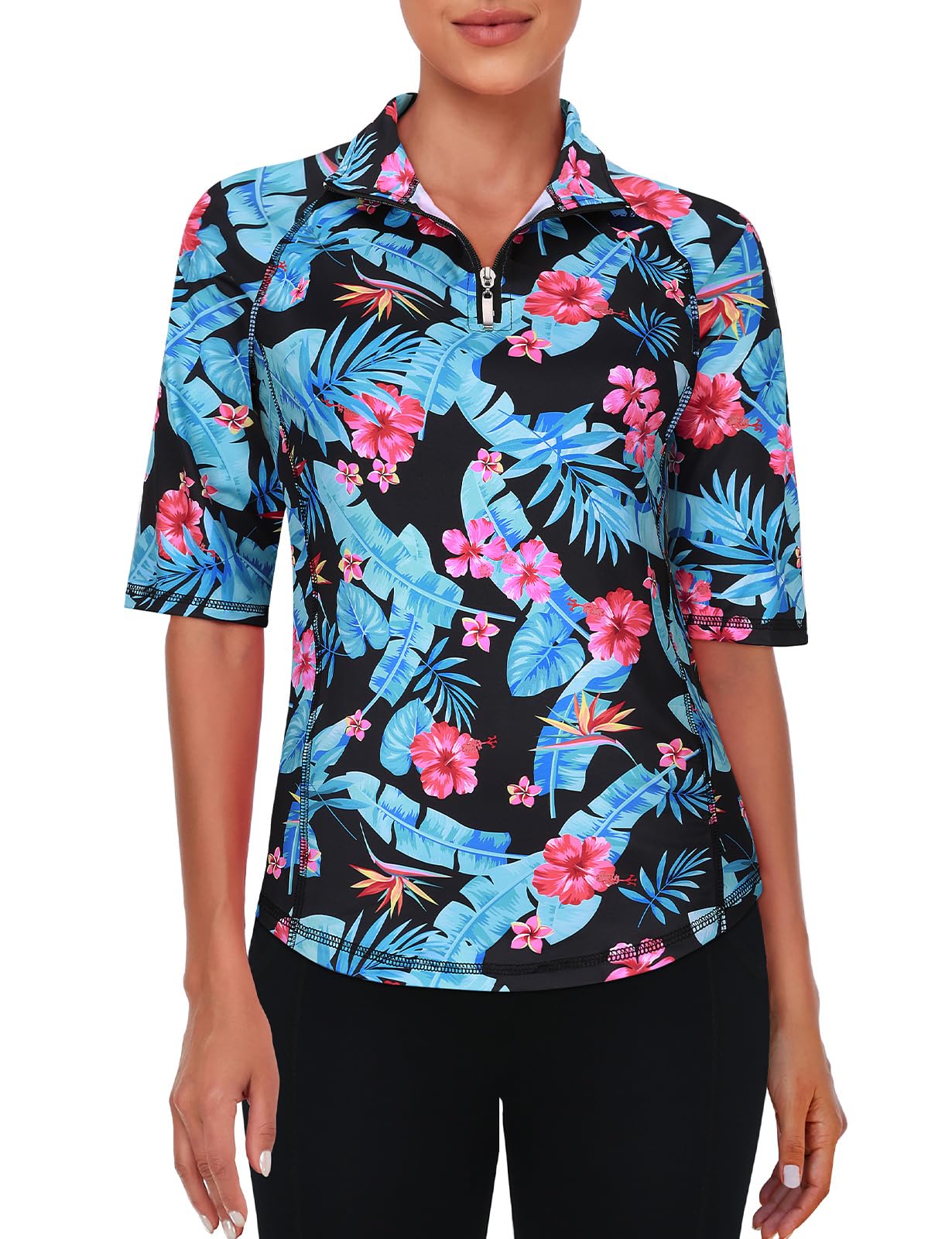 Viracy Half Sleeve Womens Golf Polo Shirts 1/4 Zip Up Moisture Wicking Running Workout Tops