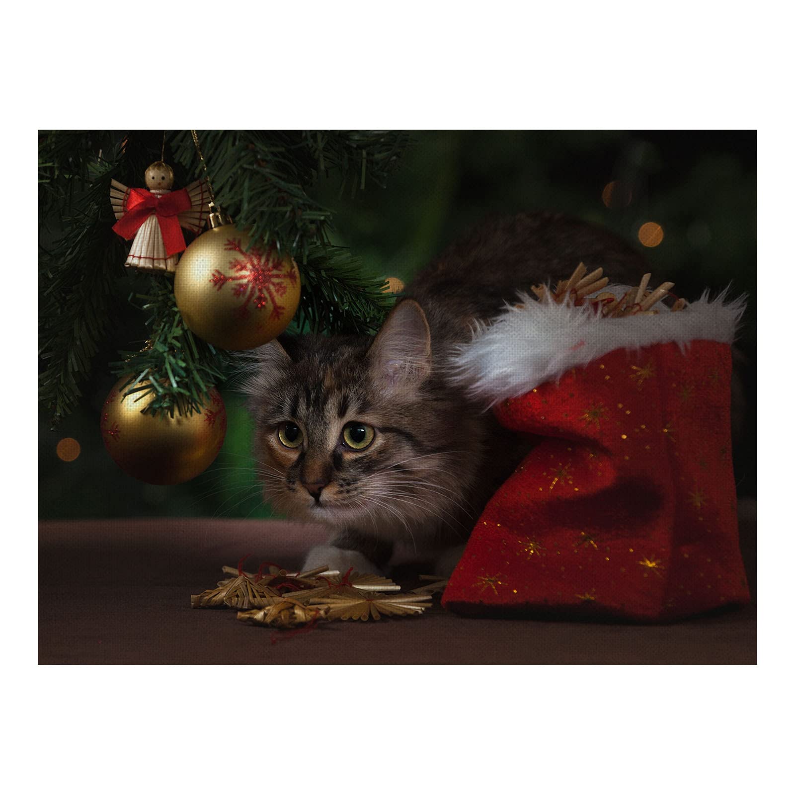Aeici Juego de 8 manteles individuales para mesa de comedor, decoración navideña de gato, 32 x 42 cm, para fiesta de Navidad, hogar