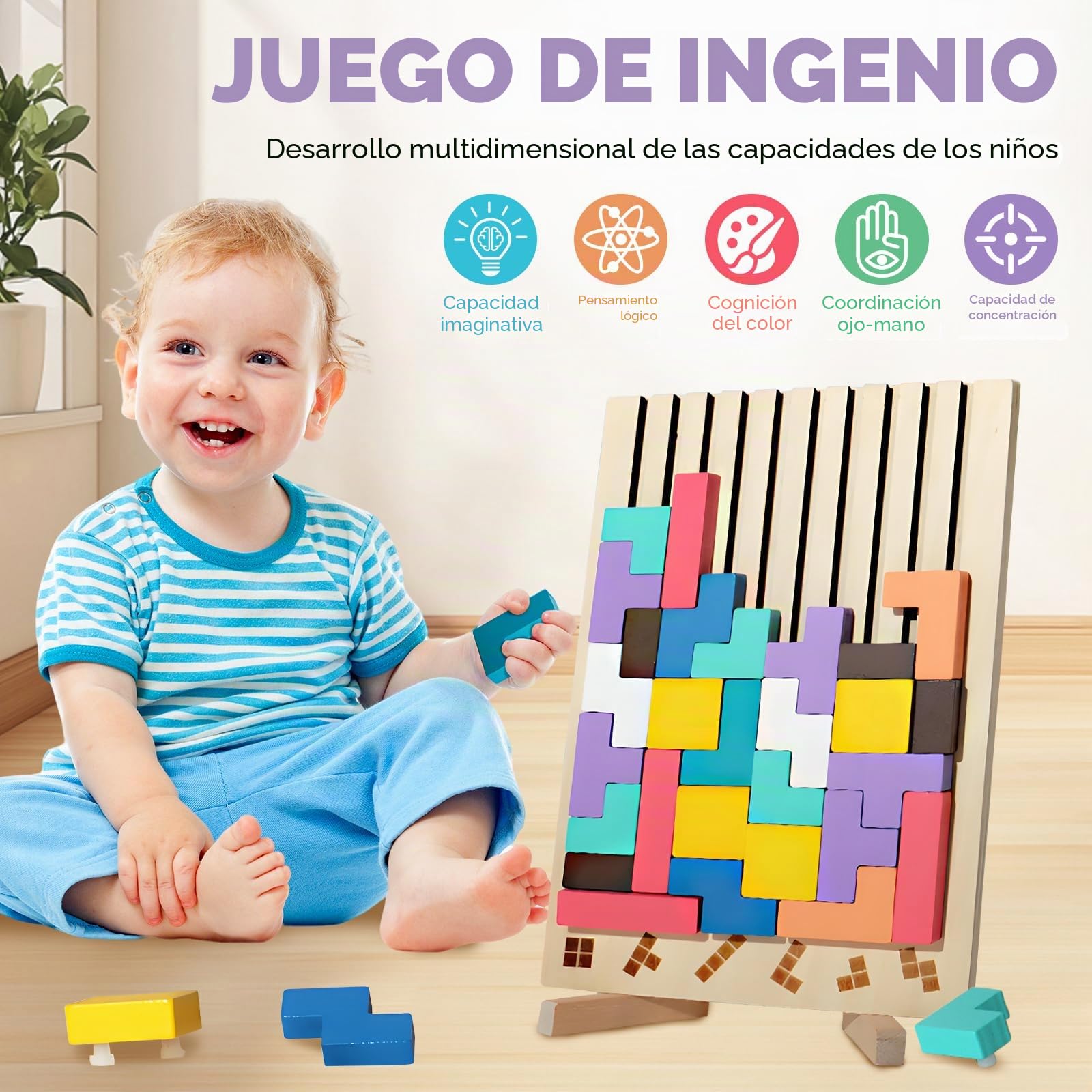 Juguetes Montessori NiñOS 3 4 5 6 AñOs, Rompecabezas 3D De Madera para NiñOs Juego De Pensamiento Educativo Tetris Rompecabezas De Madera con Bloques De ConstruccióN Educativo Regalopara NiñOs